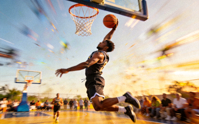 篮球比赛中球员扣篮的精彩瞬间